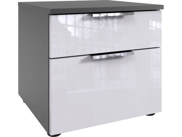 Nachtkommode WIMEX level36 D by fresh to go , grau (korpus graphit, front lack weiß), B:41cm H:39cm T:41cm, Holzwerkstoff, Sideboards, Nachtkommode, 2 Schubladen mit soft-close Funktion, lackierte Front