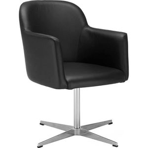 Nowy-Styl Loungesessel Athena Cross, schwarz, mit Fußkreuz aus Metall und Bezug aus Echt Leder