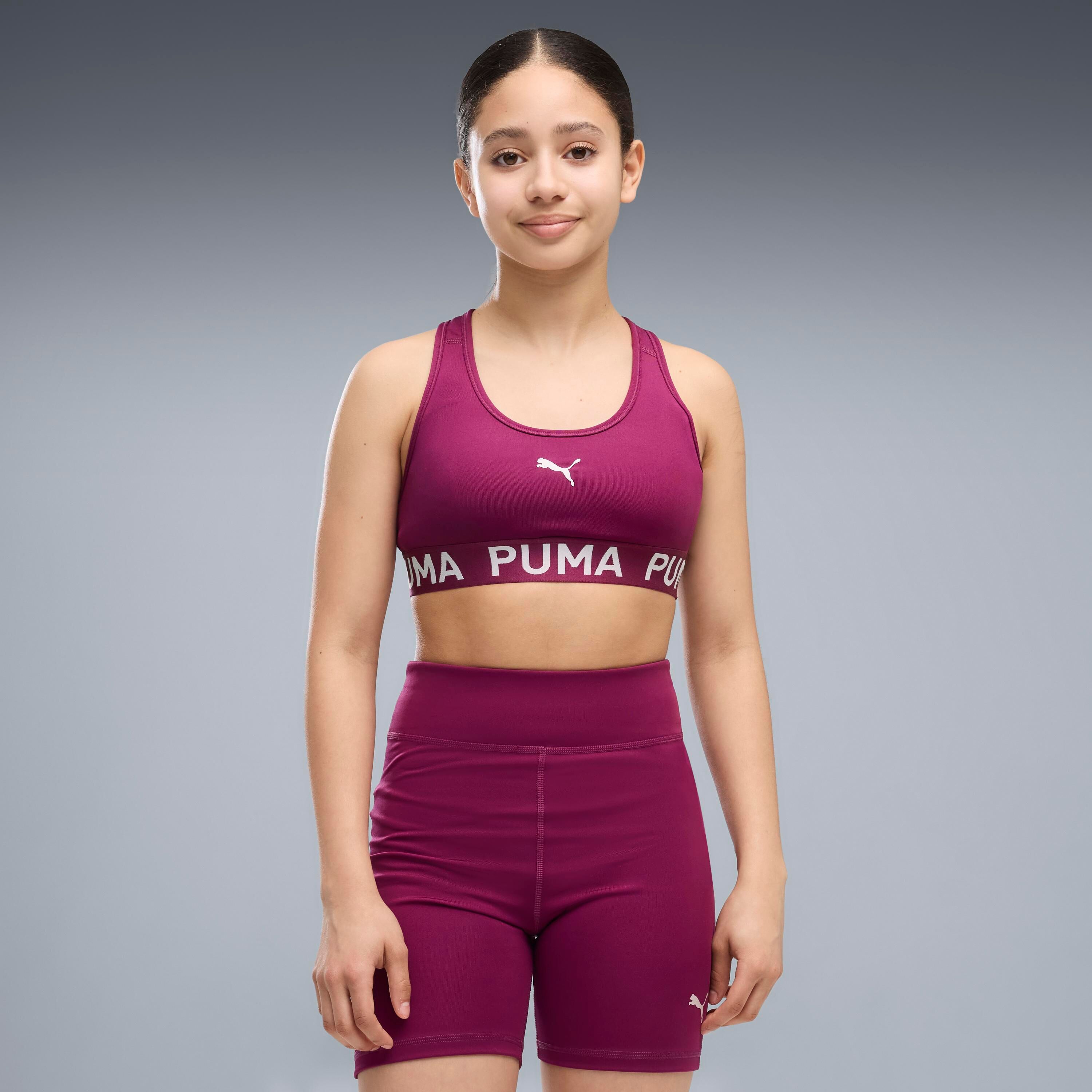 Sport-BH PUMA "STRONG BRA G", Mädchen, Gr. 152, N-Gr, fuchsia glow, Interlock, Obermaterial: 85% Polyester, 15% Elasthan, bedruckt, schmal, BHs Sport-BH, für Sportmode, mit DryCELL Technologie, für mittlere Belastung fuchsia glow 152, N-Gr
