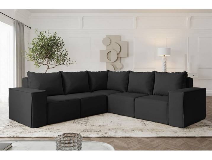 Fun Möbel Ecksofa Designerecksofa ESTELLE Seite Universal in drei Stoffen, Rücken echt bezogen