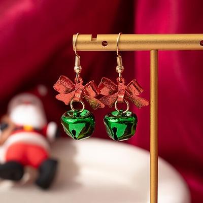Weihnachtsglocken-Ohrringe mit roten und grünen Schleifen – festlicher Schmuck für Damen