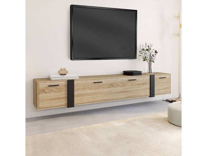 ID MARKET meuble tv PHOENIX 3 portes 180 cm bois suspendu
