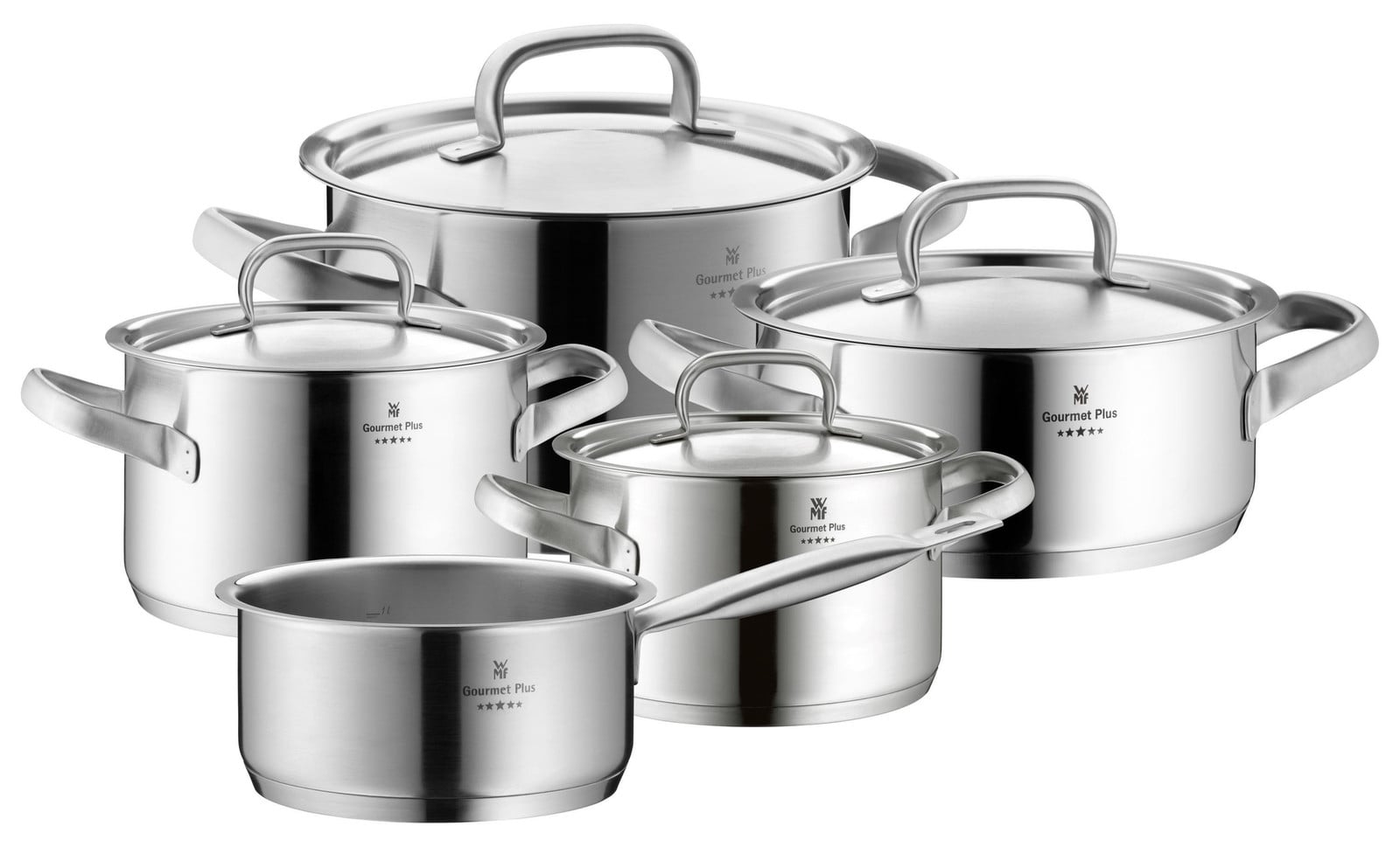 WMF Gourmet Plus pannenset, 5-delig, roestvrij staal