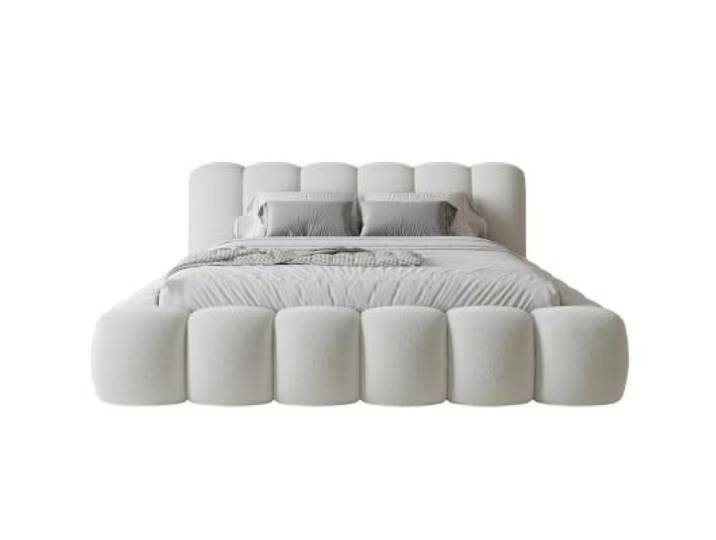 Chilly. Möbel Design Bett Stone - Polsterbett mit Bettkasten, Lattenrost und Kopfteil - 140x200 cm - Metallrahmen - Bouclé Weiß