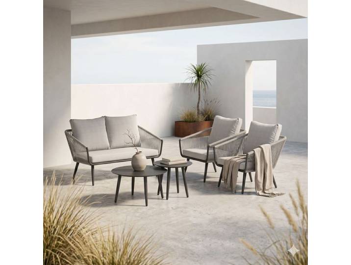 OUTLIV. Alex Loungeset inkl. Loungetische Aluminium/Rope/Olefin Hellgrau