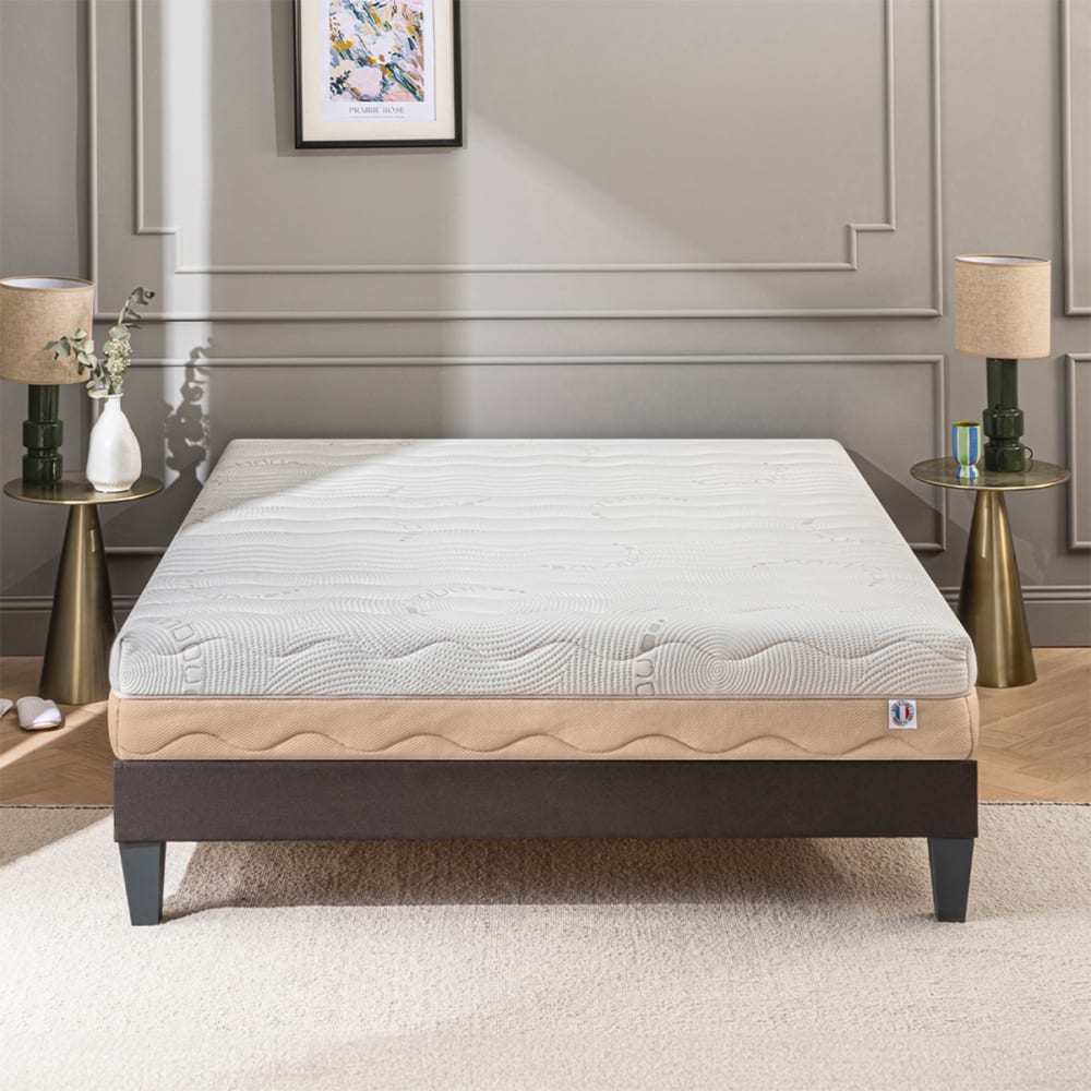 Bellecour Ensemble matelas mousse h25 sommier bois 160x200 Blanc 200x55x160cm