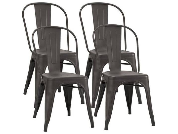 AKALNNY Lot de 4 Chaises Industrielles en Métal Tabouret de Salle à Manger avec Dossier Jardin Balcon Bistrot Noir
