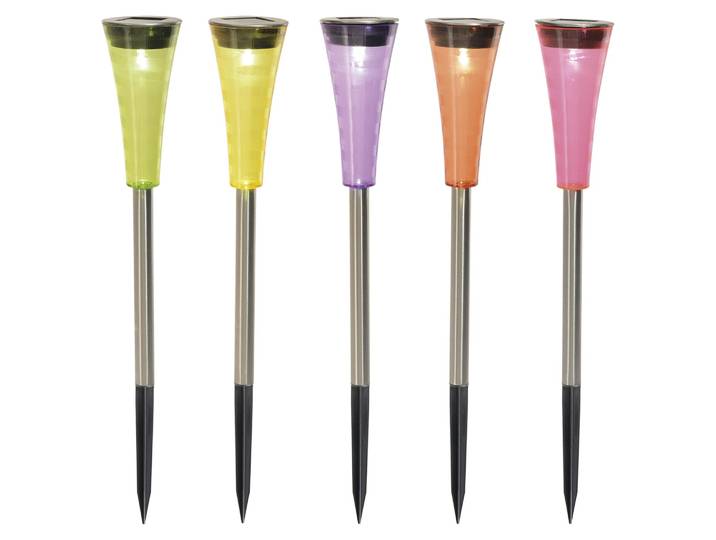 Näve LED Solar-Erdspieß 5er Set - Edelstahl, Kunststoff - rot, violett, orange; 4180761