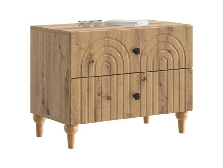 KTHLBRH Nachttisch Eiche Handwerk 62 x 34,5 x 48 cm 2 Schubladen Technisches Holz, schwarze Griffe, minimalistisches Design, einfache Wartung