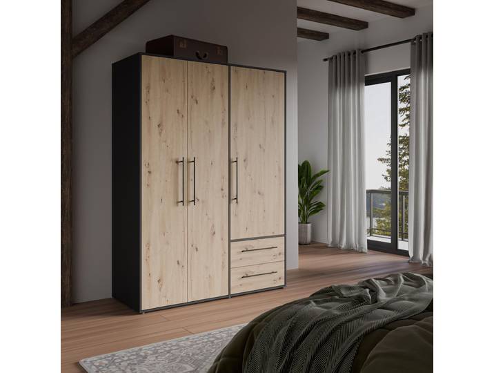 Armoire - ArtisanReproduction chêne / noir - 3 portes - L144\,4 x P58\,8 x H200cm - MOKKARIS