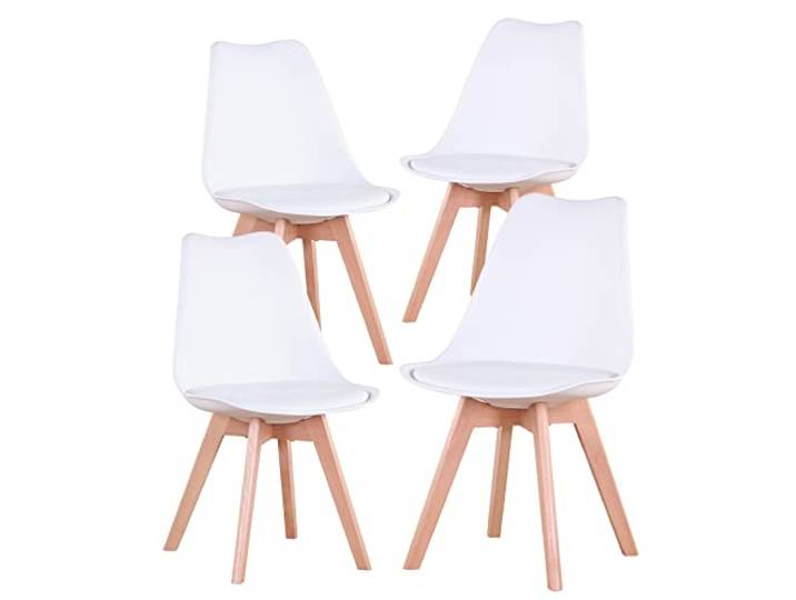 BenyLed 4er Set Esszimmerstühle Skandinavischer Küchenstuhl Design Modern Wohnzimmerstühle, Esszimmer Holzbeine Stühle, Stühle für Cafés, Küchenstühle (Weiß)