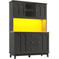 MODFU Hochschrank aus MDF in Schwarz/Natur, 120x40x180 cm, LED mit App-Steuerung