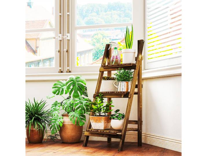 Outsunny Étagère à Fleurs 3 Niveaux Bois Pliable Intérieur/Extérieur