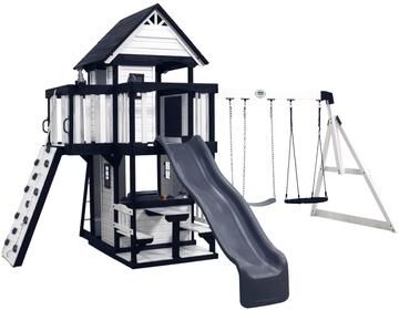 "Backyard Discovery Canyon Creek White Cedar Wood Swing Set, Wave Slide - 17'0"" x 13'5"""