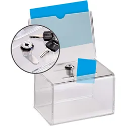 Spendenbox abschließbar, mit Infoschild A6 quer, Acryl, Acryl (PMMA), transparent