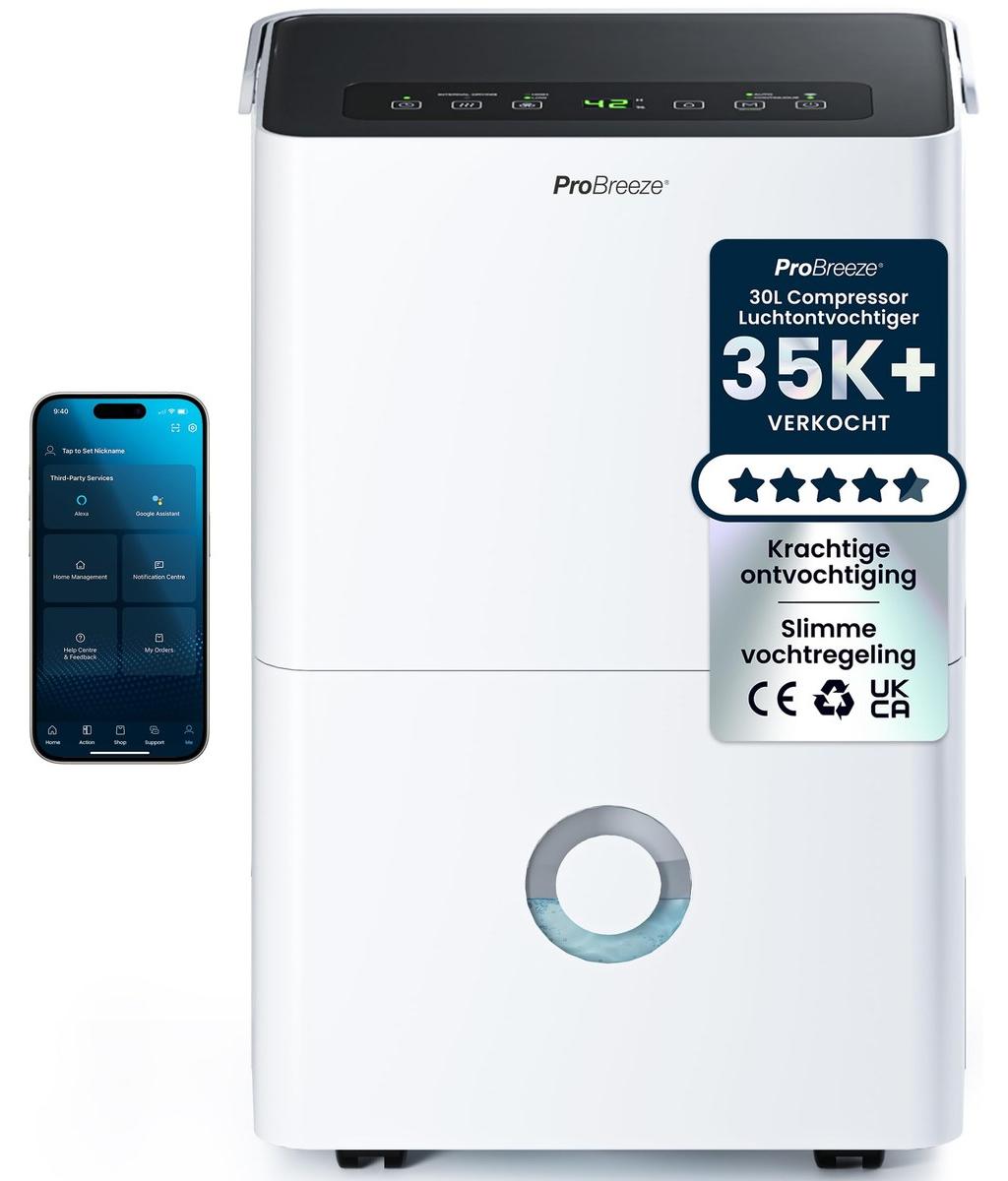Luftentfeuchter mit WLAN - Entfeuchter - 30 Liter Wasser pro Tag - 4 Liter Wasserbehälter - Geräuscharmer Betrieb