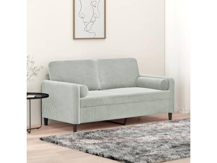 HEFZGDB Modernes 2-Sitzer-Sofa 140 cm Hellgrau Samt mit Zierkissen – Robustes Metallgestell, Abnehmbare Bezüge, Weiche Polsterung, Stabiles Sitzmöbel