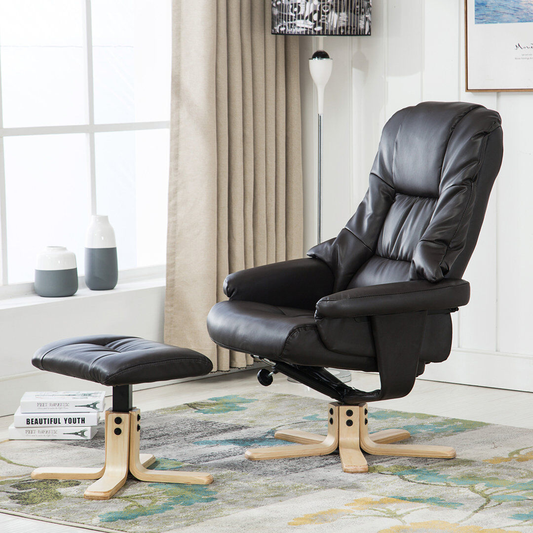 17 Stories Hintz 77cm Wide Bonded Leather Swivel Ergonomic Recliner Chair Brown 108cm H X 77cm W X 86cm D