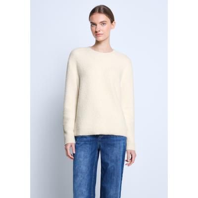 Strickpullover STREET ONE STUDIO, Damen, Gr. 44, weiß (soft beige), Web, 78% Polyamid, 12% Polyacryl, 10% Baumwolle, unifarben, normal normal, Rundhals, Rippbündchen, Pullover Strickpullover, Grobstrick