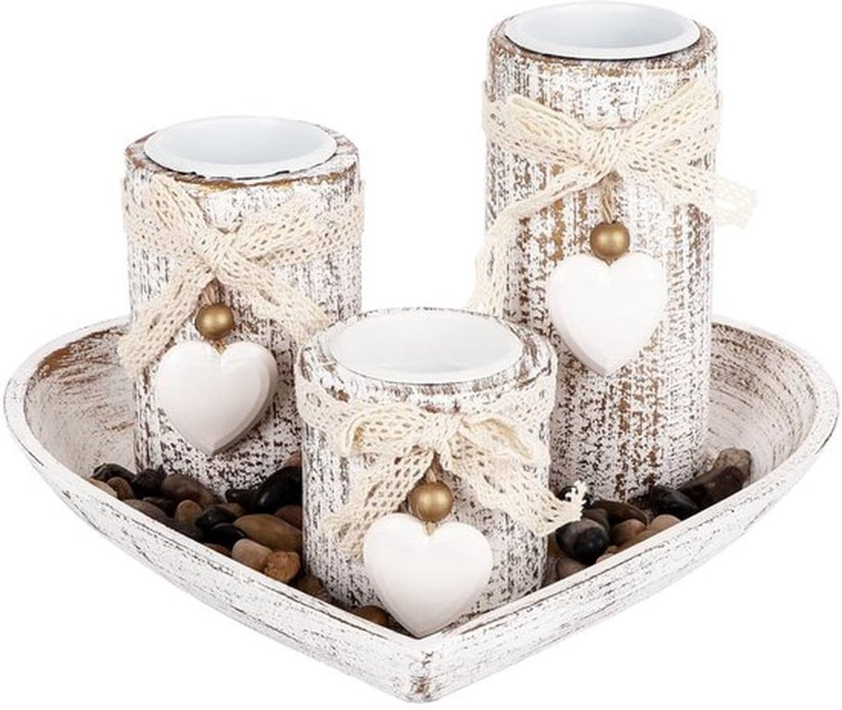 5-delige advent kandelaar set met houten dienblad en gouden accenten voor kerstdecoratie
