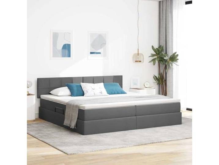 Stauraumbett mit Hydraulik Modernes Design Dunkelgrau 200 x 200 cm Bett mit Stauraum und LED Dunkelgrau 200x200 cm Stoff Matratze Hydraulik Metall Lattenrost mit Kopfteil