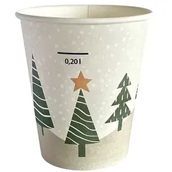 Starpak 1000 Glühwein Becher Trinkbecher 0,2 l Pappbecher `Winter Forest` mit Füllstrich