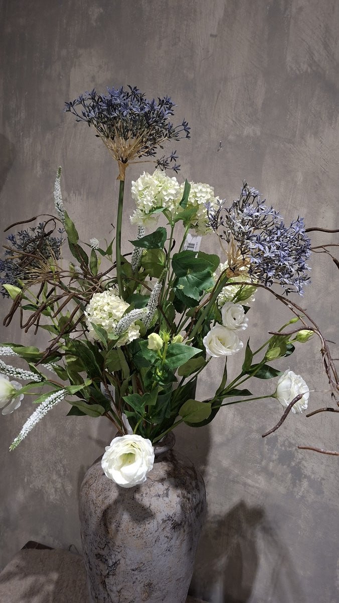 Lux zijden bloemenboeket Snowy wit voor op tafel