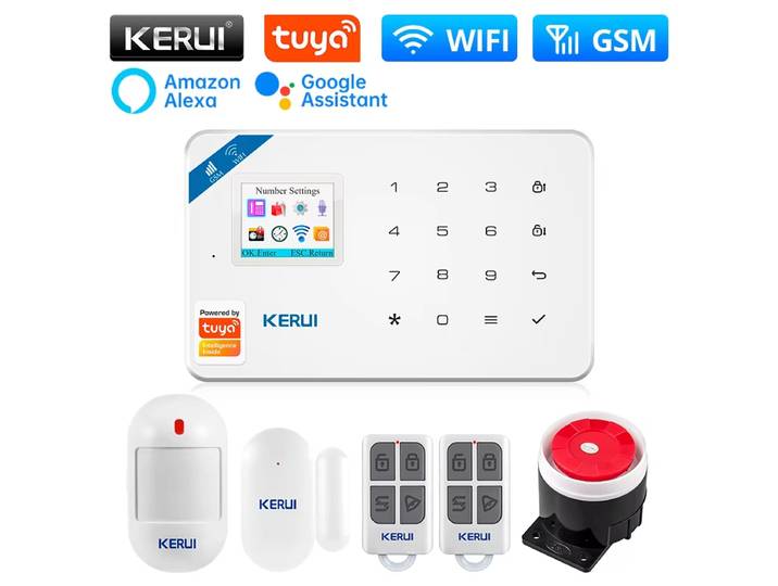 KERUI W181 Kit de système d'alarme WIFI GSM avec capteur de porte/fenêtre pour la sécurité à domicile Support Alexa Tuya application intelligente télécommande