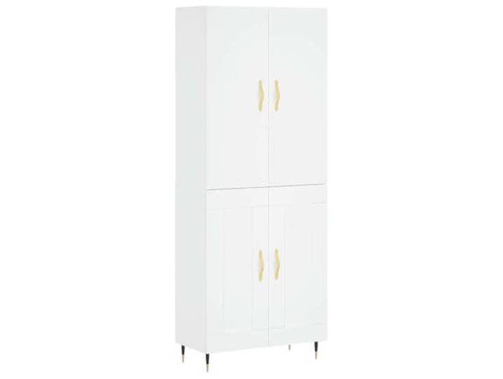 Highboard Weiß 69,5x34x180 cm Holzwerkstoff mit Türen und Metallfüßen Glatte Oberfläche, feuchtigkeitsbeständig, vielseitig nutzbar, platzsparend, robuste Konstruktion
