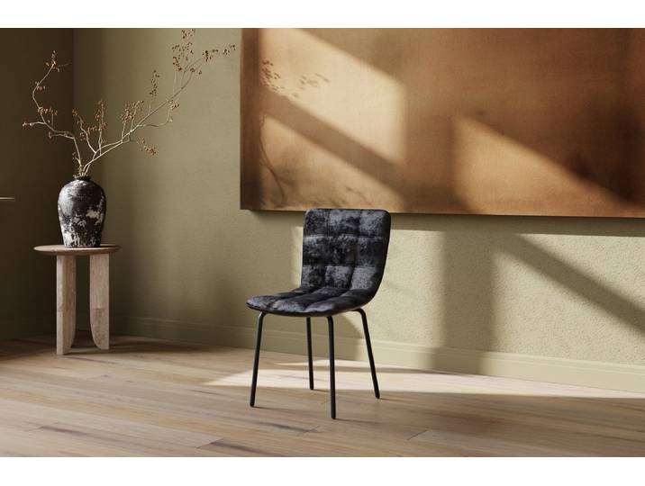 2er Set - Esszimmerstuhl Dustin aus Samt in Schwarz mit Metallbeinen - Schwarz - Luxusbetten24