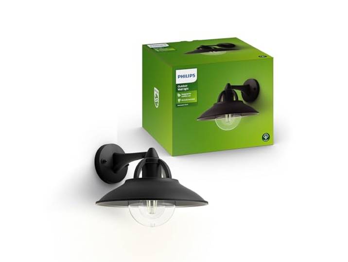 Philips Cormorant Buiten Wandlantaarn - Zwart - E27 - Spatwaterdicht - Exclusief lichtbron