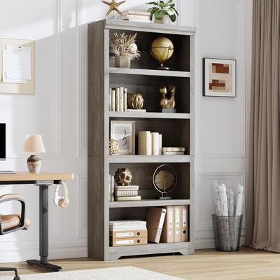 Garvee Farmhouse Bookcase with Adjustable Shelves, Wooden Display Storage Shelves with Anti-Slip Design for Home Office