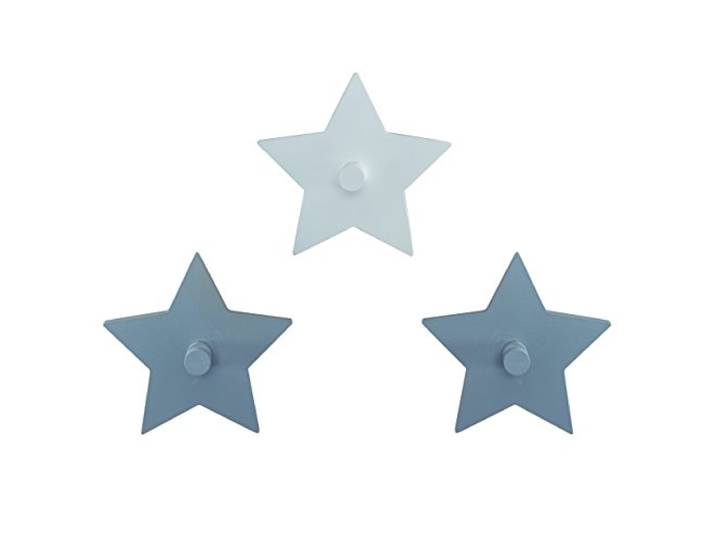 roba Wandhaken Little Stars mit Sterne Motiv - Wandgarderobe & Deko für Baby & Kinderzimmer - 3-er Set Kleiderhaken für Kinder - Holz grau / weiß