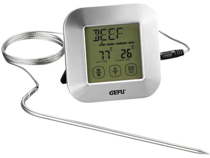Bratenthermometer GEFU PUNTO , silber, B:8,5cm H:2,4cm T:8,5cm, Edelstahl, Kunststoff, Temperaturmessgeräte, Bratenthermometer, digital, für Grill, Backofen und Herd