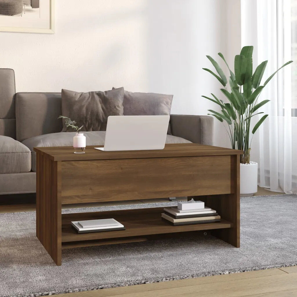 Latitude Run Huy Lift Top Sled Coffee Table with Storage Brown Oak 40cm H X 80cm W