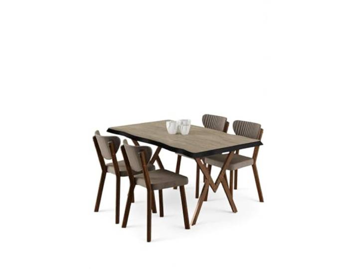Hanah Home Modern 5-Piece Dining Table & Chairs Set, Travertine & Cappuccino 100% MDF with Metal Legs, Plywood Frame, Babyface Fabric Stylish Scandinavian Design
