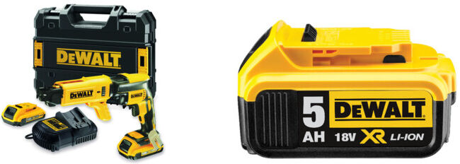 Set DeWalt 18 V/ 2 Ah Magazin-Schnellbauschrauber + DeWalt 18,0V / 5,0 Ah Ersatz-Akku