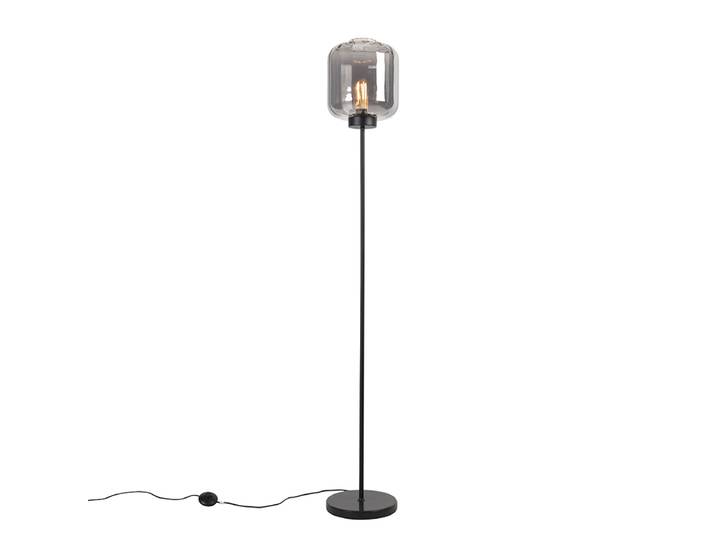 Lampadaire design noir avec verre fumé - Qara
