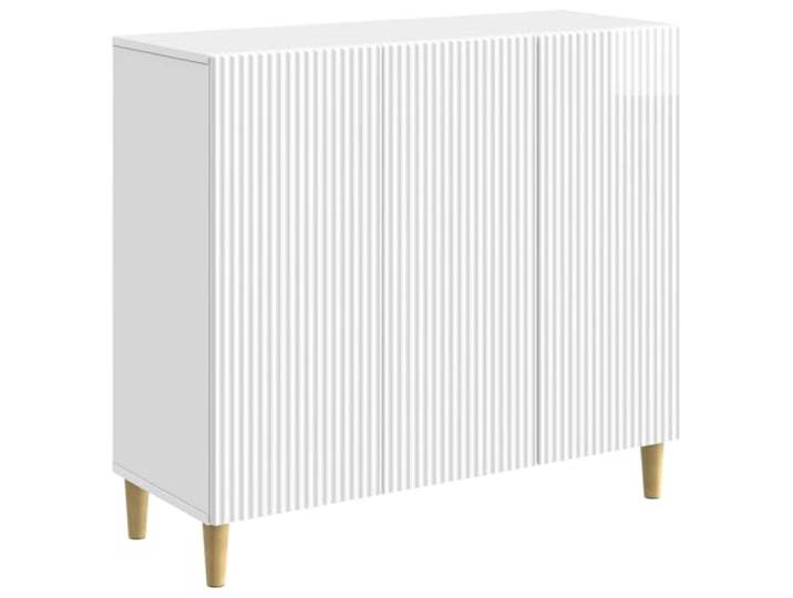 KPOTUERTU Sideboard Hochglanz Weiß 89 x 34,5 x 80 cm Holzwerkstoff Vintage-Design, verstellbare Regalböden, 90°-Pendeltüren, konische Beine, feucht abwischbar