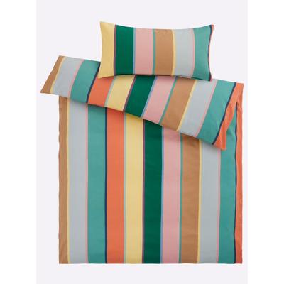 Bettwäsche HEINE HOME Gr. 1, bunt (papaya, grün, bedruckt), B/L: 135cm x 200cm, Mako-Satin, B/L: 80cm x 80cm, 2, Mako-Satin, 100% Baumwolle, Bettwäsche, Bettwäsche