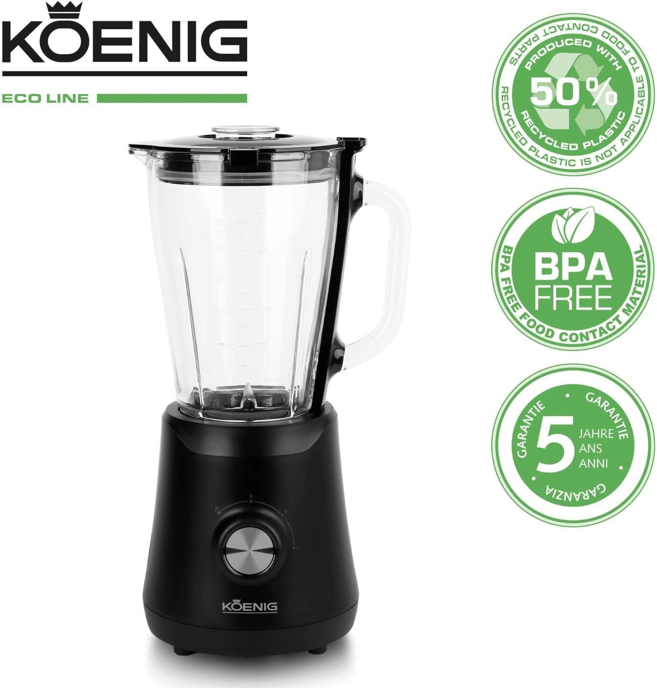 KOENIG Standmixer "Eco Line", schwarz, B:21,3cm H:37,8cm T:18,6cm, Zerkleinerer, Standmixer schwarz Einheitsgröße