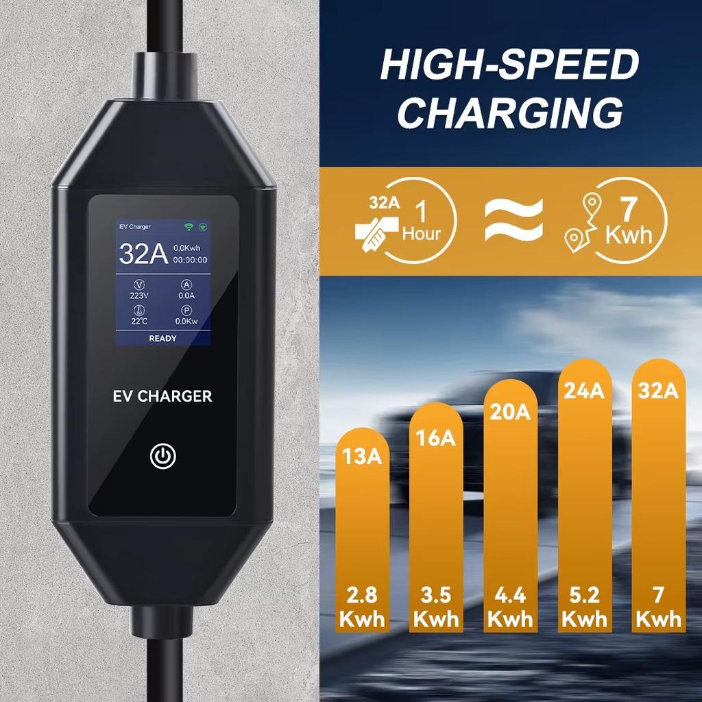Elektroauto-Ladegerät - EV-Ladegerät - 7 kW - 32 A - WiFi-App-Steuerung - 5-m-Kabel - 220-380 V - GBT-Anschluss