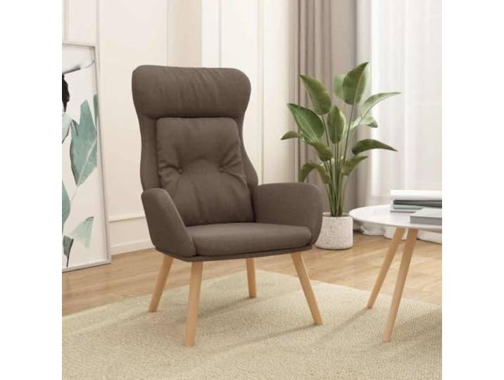 Relaxsessel Taupe Stoff Dicker Polsterbezug,weicher Stoff,Metalrahmen,Beine aus Gummibaumholz,stabiler Wohnzimmerstuhl