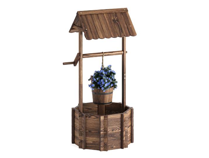 Zierbrunnen Holz mit Eimer und Kurbel 55 x 115 cm natur