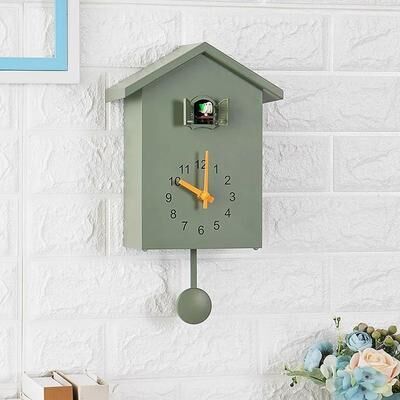 Uplift Picks Modern Cuckoo Wall Clock Bird Design Decorative Quartz Home Clock green