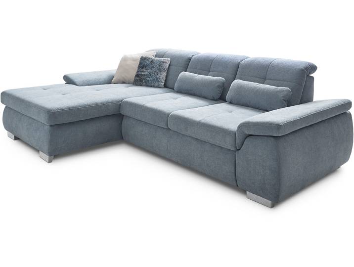 Ecksofa, Kaltschaum-Polsterung, Blau, 289×195 cm, Sitztiefenverstellung & Zierkissen, Modern, DIE PLANBAR