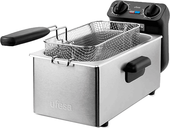 Freidora - Ufesa Crusty Fry 3000, 2000W, 3L, Termostato ajustable de 130 a 190°C, Temporizador hasta 60min, Inox/Negro