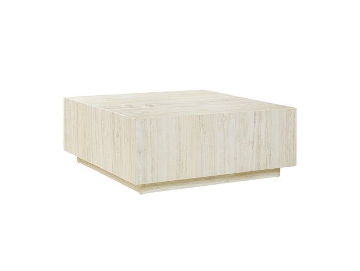 Livetastic Couchtisch, Beige, Travertinoptik, quadratisch, Sockel, 90x35x90 cm, Wohnzimmer, Wohnzimmertische, Couchtische
