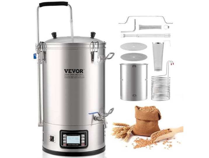VEVOR Cuve de Brassage 30 L Système de Brassage de Bière Tout-en-Un Pot 35 L Inox Cuve de Fermentation Bière Électrique avec Pompe de Circulation Écran LCD Machine à Brasser la Bière Brasseur Maison