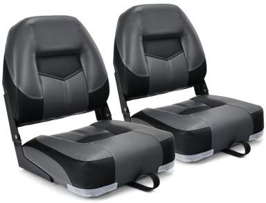 Costway Set of 2 Folding Low Back Fishing Boat Seats with Stainless Steel Screws-Black